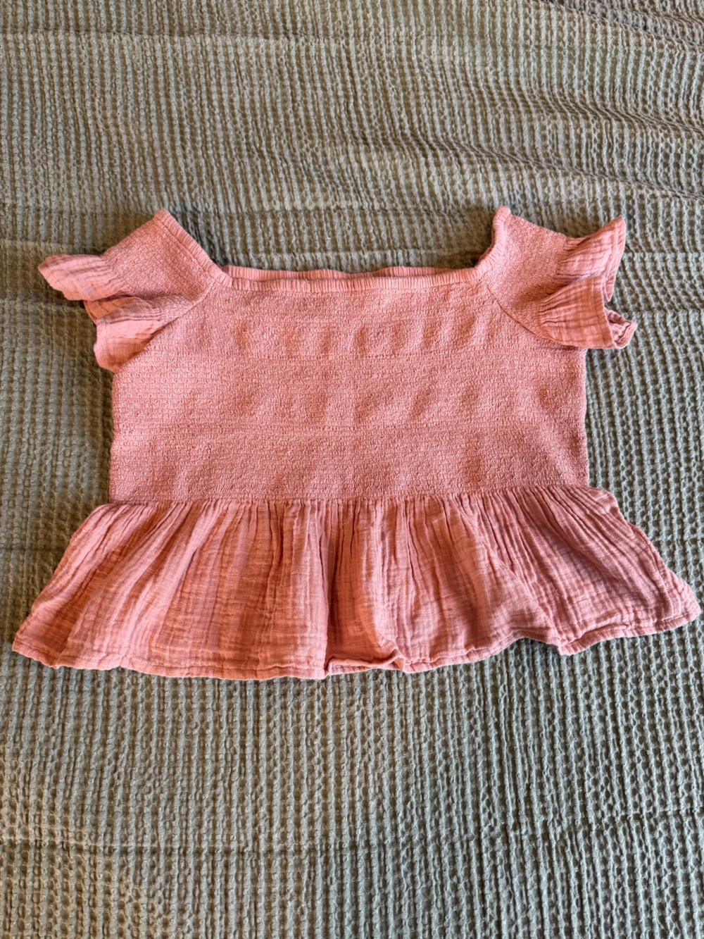 American Eagle Smocked Baby Doll Dusty Rose Ruffled Blouse LARGE
